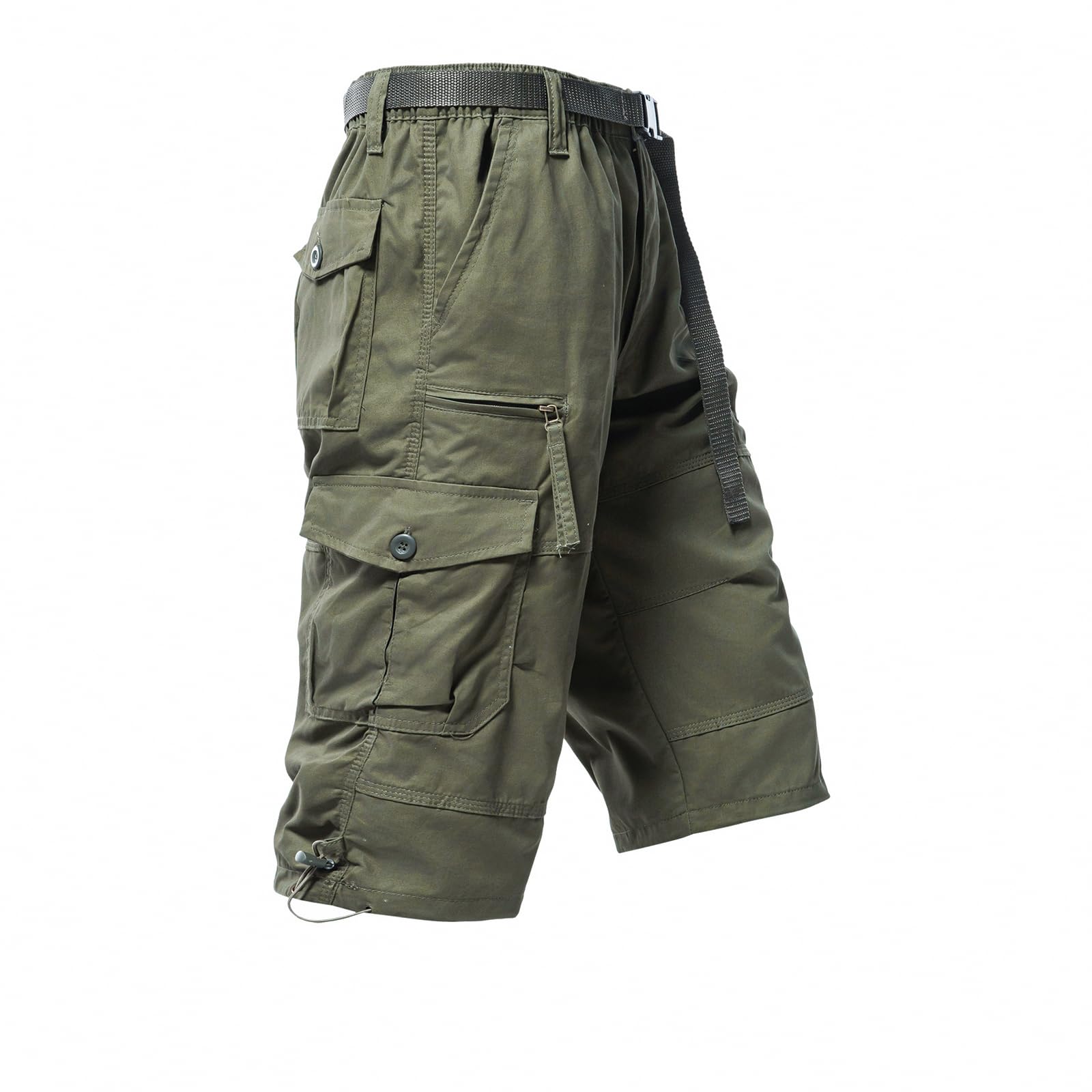 Mylldey Men's Cargo Shorts 3/4 Relaxed Fit Mens Running Shorts 7 Pockets Elastic Waist Cotton Hiking Shorts